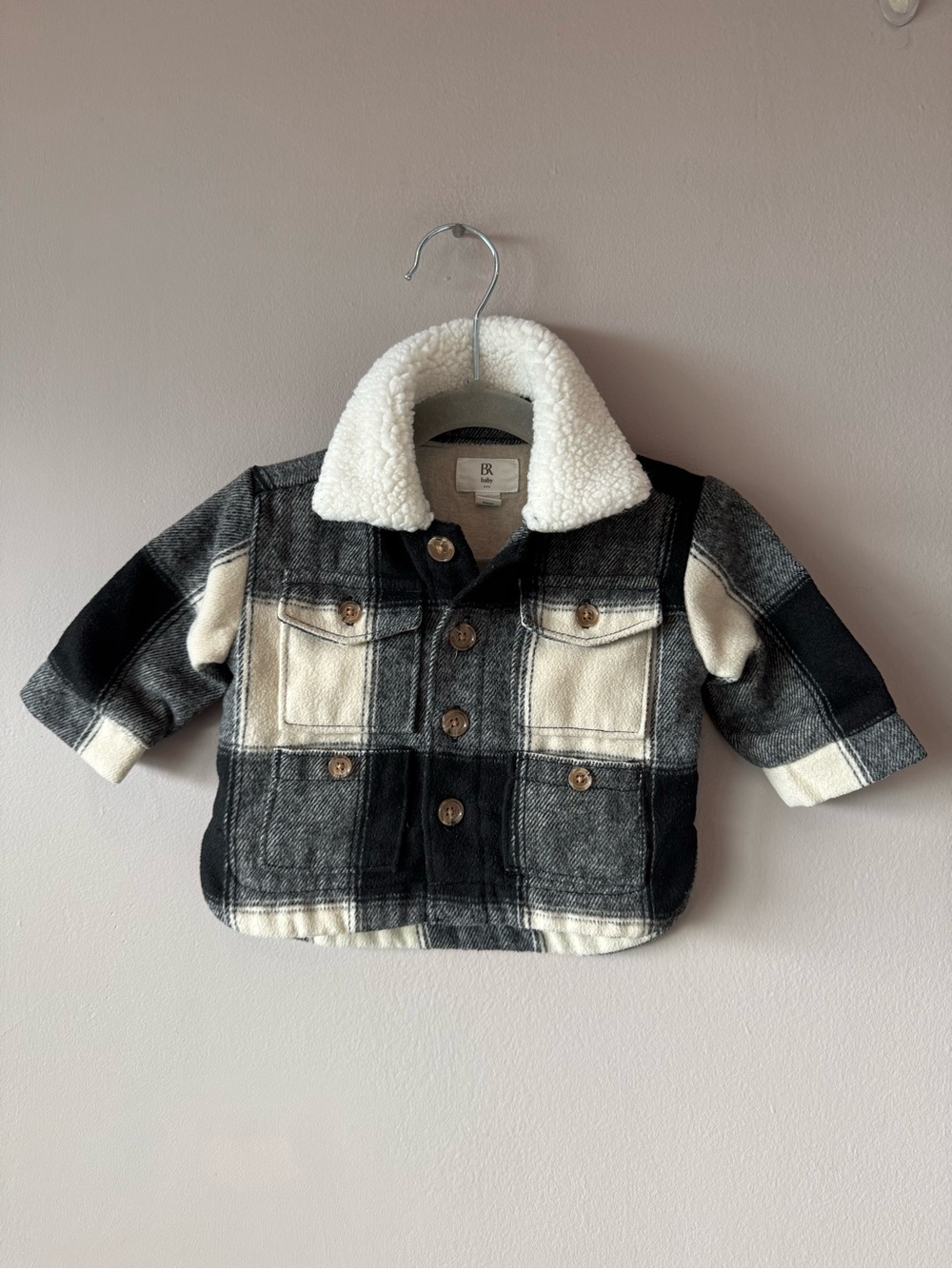 BR Baby Plaid Flannel 100% Cotton Lined Sherpa Collar Shacket Size 3-6 months
